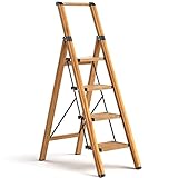 4 Step Ladder, Aluminum Folding Step Stool W/Wide