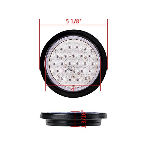 20PCS 4" Round RED 24-LED CLEAR Lens Tail Lights Stop Brake Running Park Lamps Grommet & Plug for Truck Trailer RV ATV UTV Boat - Thumbnail 2