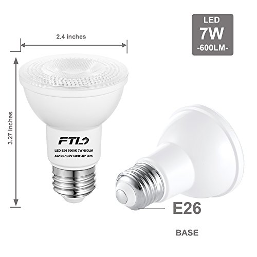 PAR20 LED Flood Bulbs, Dimmable 7W Spot Light Bulbs(50W Halogen Bulb Equivalent), 5000K Daylight White 600 Lumens E26 40 Degree, Indoor Recessed Track Lighting, 6-Pack