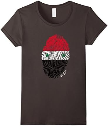 Women's Syria Syrian Pride Flag Fingerprint Country T-Shirt XL Asphalt