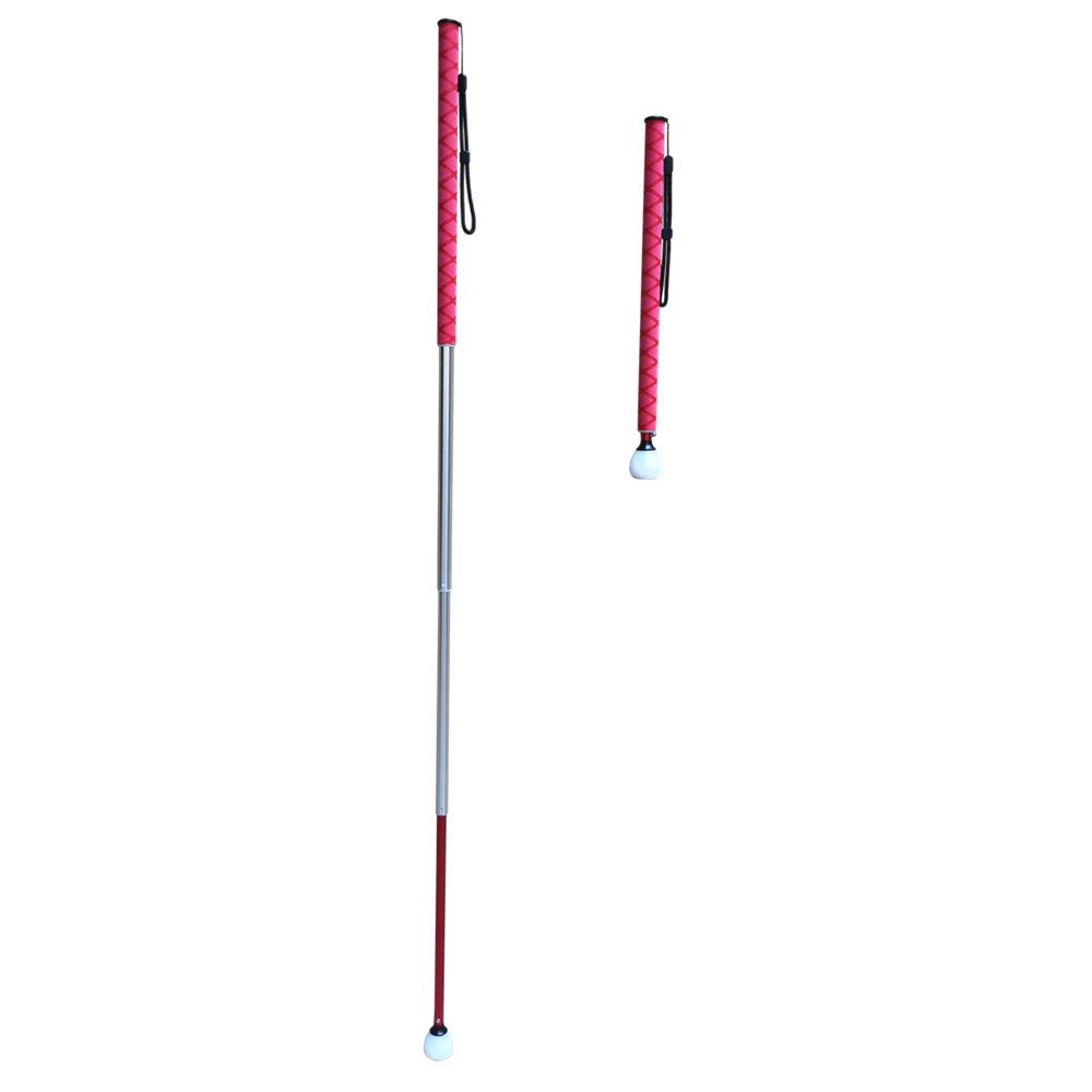 Aluminum Telescopic Blind Cane with Rolling Tip 39cm-123cm (15.4 inch-48.4 inch), with 2 Tips (Red Handle)