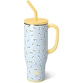 Swig Life 30oz Mega Mug, 30 oz Tumbler with Handle and Straw, Cup Holder Friendly, Dishwasher Safe, Extra Large Insulated Tumbler, Stainless Steel Water Bottle (Busy Bee)