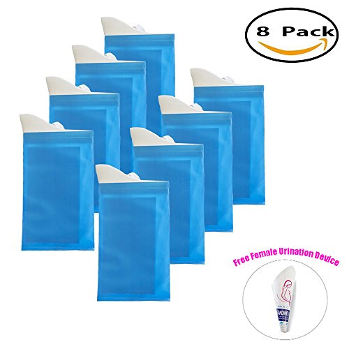 kecho Disposable Urine Bags Camping Pee Bags for Travel Urinal Mini Toilet Super Absorbent Traffic Jam for Men Children Pregnant Woman, 8 Pcs Urine Bags and 5 Pcs Female Portable Urination Device