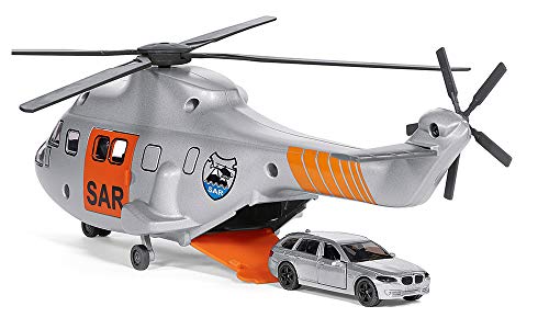 Siku 2527, SAR Transporthubschrauber, 1:50, Metall/Kunststoff, Inkl. Trage und zu rettende Spielzeugfigur, Automatisch einziehbare Seilwinde, Mehrfarbig – Bild 3
