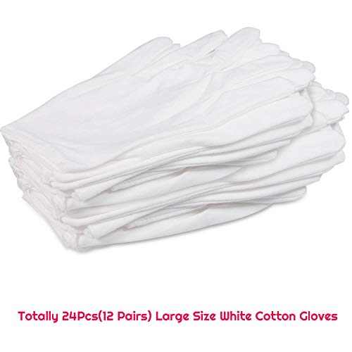 White Cotton Gloves, Anezus 12 Pairs Cotton Gloves Large Cloth Gloves