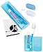 [2 Pack], JE Basic Set: Blue Plastic Toothbrush/Toothpaste Storage Tube Case and Toothbrush Silicon Cover for Travelers