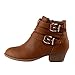 TOP Moda Women's Buckle Straps Stacked Low Heel Ankle Booties Tan 10