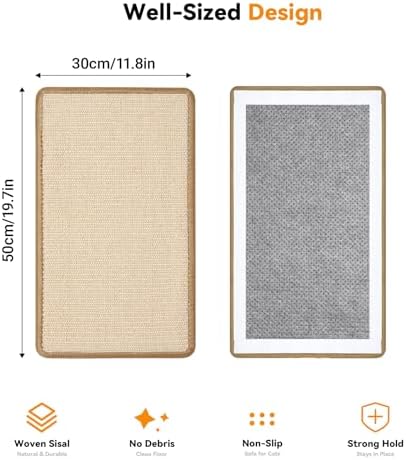 Pacote de 2 tapetes de arranhador de sisal para gatos, tapete natural de arranhão para gatos 50x30cm, tapete para arranhar gatos, acessórios para iniciantes e animais de estimação, cor creme