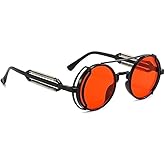 DPWOUM 1Pc Red Retro Steampunk Sunglasses Vintage Style Sun Glasses Round Metal Frame Circle Glasses Street Shot Eyewear Unisex Cool Sun Glasses Gifts,Women's Sunglasses,Eyewear Accessories