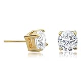 Hypoallergenic Surgical Steel Unisex Gold Plated Round Basket Set Sparkling Solitaire Earrings With Cubic Zirconia Stone