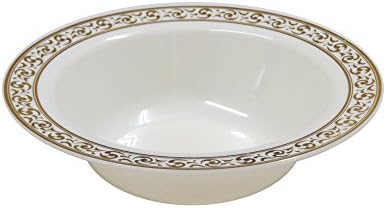 Decor Plastic Disposable Elegant Party Plates, Classic Collections ,Cream Gold 10 pcs (13cm-150ml Bowls)