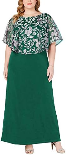 Jhichic Women's Plus Size Embroidered Capelet Maxi Dress Mesh Lace Evening Gown Elegant