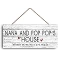 GUQFF 12x6 Inch New Nana and Pop Pop's House Sign - Where Memories Are Made, Distressed Style, Gift for Grandparents