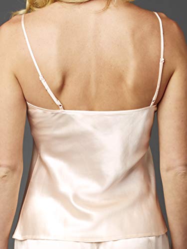 Julianna Rae Women's 100% Silk Camisole Top, Lace Trim, Flattering Fit, Le Tresor Collection, Petal, L