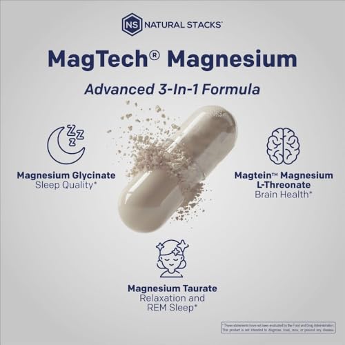 MagTech Magnesium Complex for Women & Men - 3 Forms of Magnesium: Glycinate, Magtein L-Threonate & Taurate - 200mg Chelated Complex - Support for Relaxation & Brain Health - 90 Glycinate Capsules
