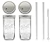 (2) 24 oz Wide Mouth Glass Mason Drinking Jars with 2 Silver Lids, 2 Glass Straws (10
