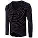 Cottory Men's Pure Colour Hipster Hiphop Holes Design Hem Heaps Collar Long Sleeve T-shirt
