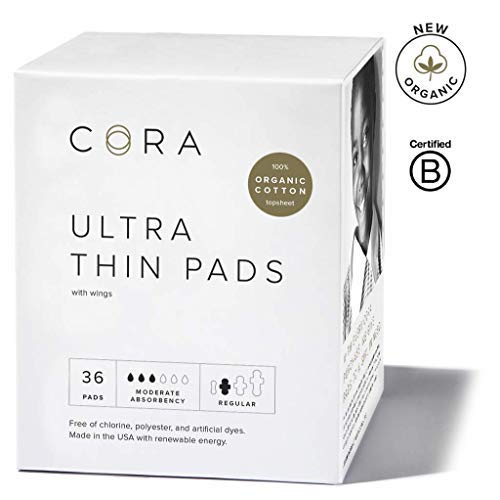 Cora Ultra Thin Organic Cotton Period Pads, Regular Absorbency, with Wings & Dry Wicking Technology (New Organic 36) Best Natural Period Products Cora Ultra Thin Organic Cotton Period Pads, Regular Absorbency, with Wings & Dry Wicking Technology (New Organic 36) Best Natural Period Products