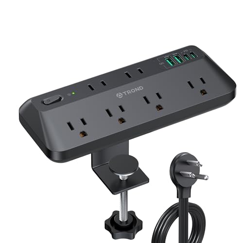 Multicontacto Regleta Extension Electrica para Clip de Mesa, 20W y USB C con 3M Enchufe Plano Extension, 6 Salidas CA y 1700J Protector de Sobretensión 4 Puerto USB Total Estación de Carga Rápida