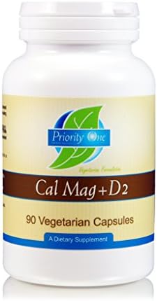 Priority OneVitamins Cal Mag + D2 90 Vegetarian Capsules - Vegan & Vegetarian Friendly Calcium Magnesium Supplementation for Strong Bones