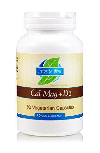 Priority OneVitamins Cal Mag + D2 90 Vegetarian Capsules - Vegan & Vegetarian Friendly Calcium Magnesium Supplementation for Strong Bones