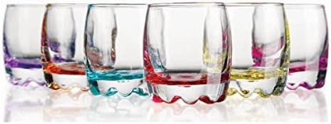 Palais Glassware Colored Heavy Base Shot Glass Set, - Set of Six (6) - 3.5 Oz (Bubble shaped)