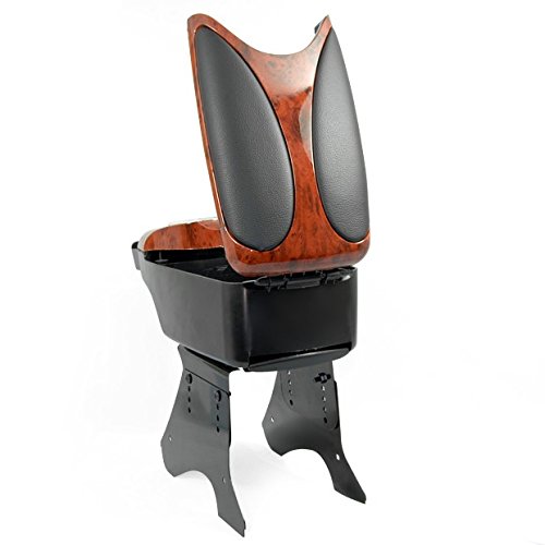 Walnut Wood Style Front Center Console Armrest Storage Box Adjustable Universal Fit - Thumbnail 3