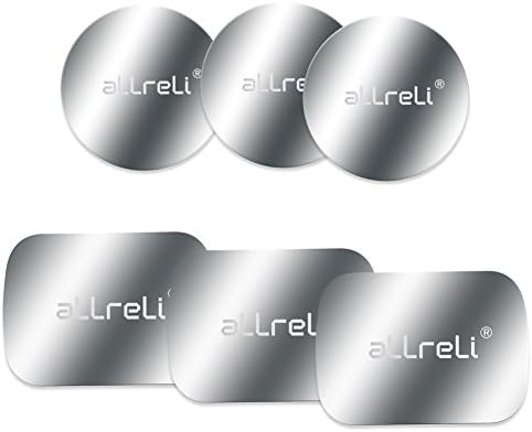 aLLreLi 6 Pack Metal Plates with Adhesive for Car Mount Phone Holder Cradle, 3 Pack Rectangular and 3 Pack Round
