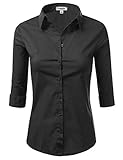 Women's Collared Button Down Dress Shirt with 3/4 Sleeves