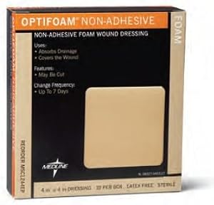 Image of MSC1244EP Medline Optifoam Non-Adhesive Foam Dressing 4"x4", Box of 10