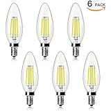 Wenfeng E12 LED Candelabra Light Bulbs, 4w 4000K Neutral White, 40w Equivalent E12 Base LED Filament Bulbs, 470Lm, Non Dimmable, Pack of 6