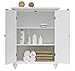 Teamson Home Versailles Wooden Freestanding Floor Storage Cabinet with 2 Adjustable Interior Shelves 3 Storage Spaces and 2 Floral Scroll Doors, White