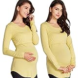 Sweet Mommy Bamboo Simple Maternity and Nursing Long Sleeve Tee Shirt (L, Mustard)