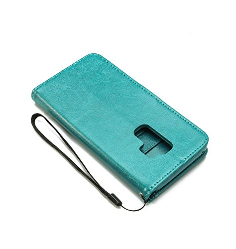 Samsung Galaxy S9 Plus Case, HLCT PU Leather Case, with Soft TPU Protective Bumper, Built-in Kickstand, Cash and Card Pockets (Teal)