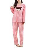 MyFav Junior Cute Girl Pajama Striped Polka Dots Loungewear Pink Pullover Gown