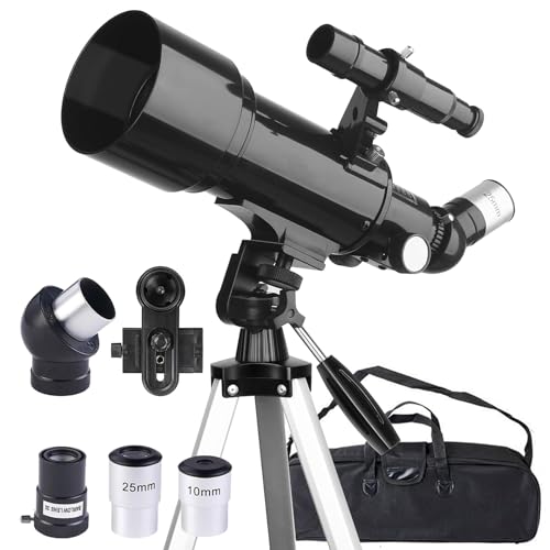 Misilmp Teleskop, inkl. Linsen, Handyhalterung, Tragetasche 70mm Aperture 400mm Refraktor Teleskope für Anfänger & Kinder, Tragbares Stativ Astronomie