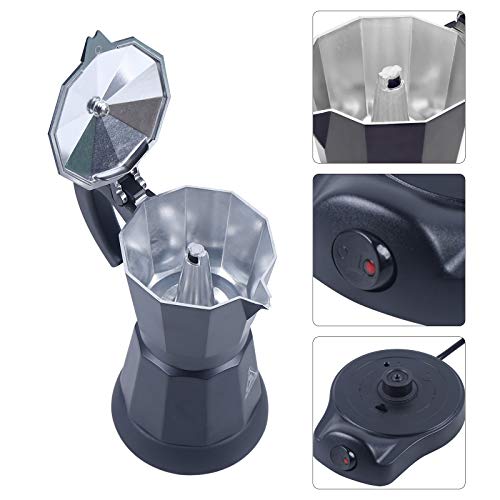 Espressokocher Geeignet Edelstahl Mokkakanne 300ml/ 6 Tassen Espresso Maker Set 220-240V / 50Hz, Aluminium, Schwarz – Bild 5