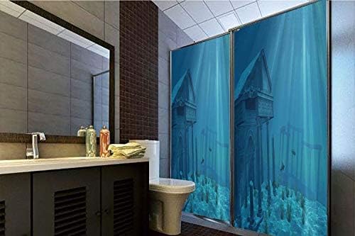 Horrisophie dodo 3D Privacy Window Film No Glue,Ocean Decor,Sunlight Over Ruins of A Former Civilization Deep Undersea Atlantis World Nautical Picture Print,Teal,47.24" H x 23.62" W for Home&Office