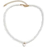 Azusa Sun Boho Heart Beaded Choker Necklace Love Heart Summer Beach Colorful Beaded Pendant Necklace for Women Jewelry Gift