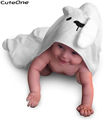 Bamboo Hooded Baby Towel And Washcloth Set (White) | 500 GSM |Cute Bunny Style For Newborn, Infant, Toddler | Great for Boys And Girls At The Bath, Pool And Beach