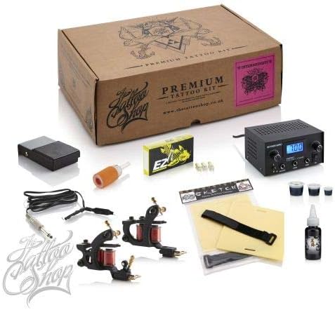 Tattoo Kit - Professional Quality Dark Steel Coil Machine Complete Tattoo Set