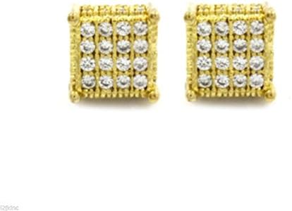 POPLife Mens Golden Tone Micro Pave Screw Back Iced Out 4 Row Earrings 01 Ctc