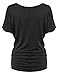 MIRITY Womens Short Sleeve Boat Neck Cute Solid Shirring Dolman Drape Tops Color Black Size S