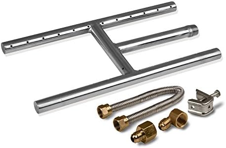 12" x 6" Fire Feature Pit &amp; Fireplace H Burner (With Connection Kit), Professional/Commercial Grade 304 Stainless Steel, Machine Drilled Burner Ports 150,000 BTU Rating