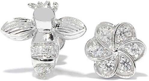 Platinum o/ Silver 0.26ctw White Natural Zircon Studs Earring 0.43"L