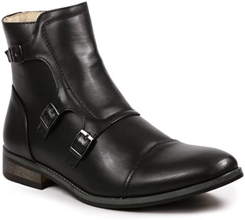 UV811 Men's Cap Toe Triple Monk Strap Formal Dress Casual Ankle Boots