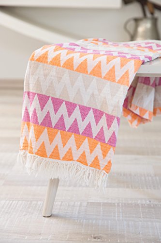 Mebien Gypsy Design Turkish towels beach pesthemal towel for bath pools spas gyms saunas. Multi-purpose throw or blanket to your couch sofa bed picnic for baby women man. 100% (Fuchsia Orange Beige)