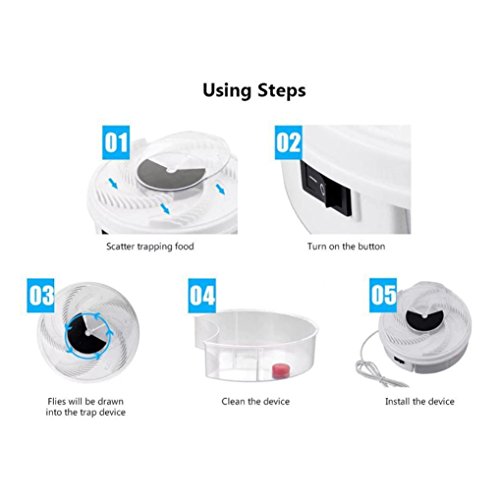 Boddenly Electric Fly Trap Device with Trapping Food Mosquito Killer Pest Control Pest Catcher Bug Insect Zapper, White USB cable
