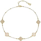 14K Gold Plated Four-Leaf Clover Pearl Necklace, Lucky Jewelry - Layered and Stacked Design, Size 18 Inches, Suitable for Daily Wear and Gift Selection, Suitable for Both Men and Women