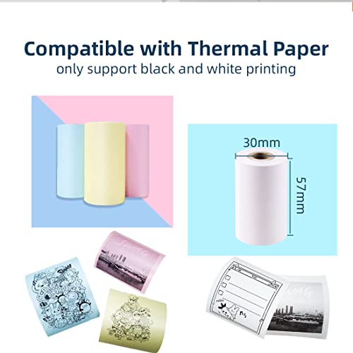 Portable Thermal Printer, Mini Bluetooth Mobile Printer Compatible with Android & iOS, 300DPI Wireless Pocket Picture Printer for iPhone Working Listing, Notes, Journal, Travel (White-Blue, TP2)